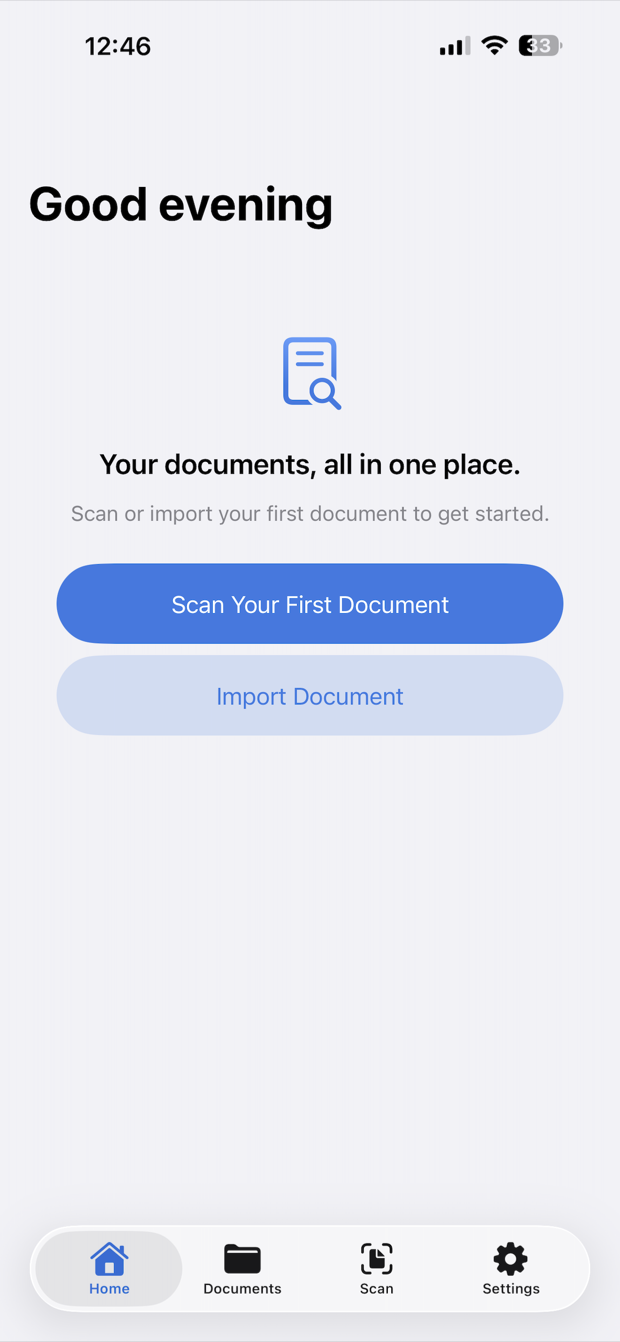 DocScanX home screen